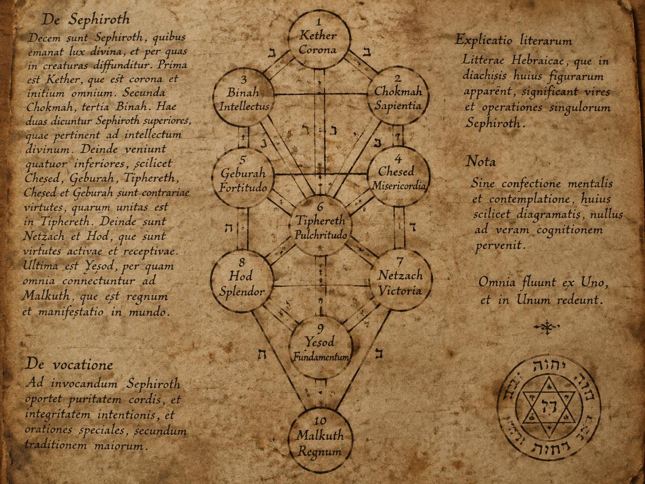 Rękopis z diagramem kabalistycznego Drzewa Życia